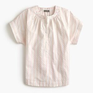 Point Sur J.Crew Popover Blouse Women XS Peach White Striped Dobby Romantic Airy